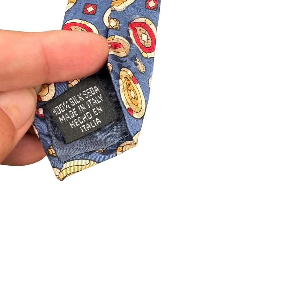 Stafford 100% Silk Tie‎ Made in Italy Blue Red Yellow Geometric Pattern